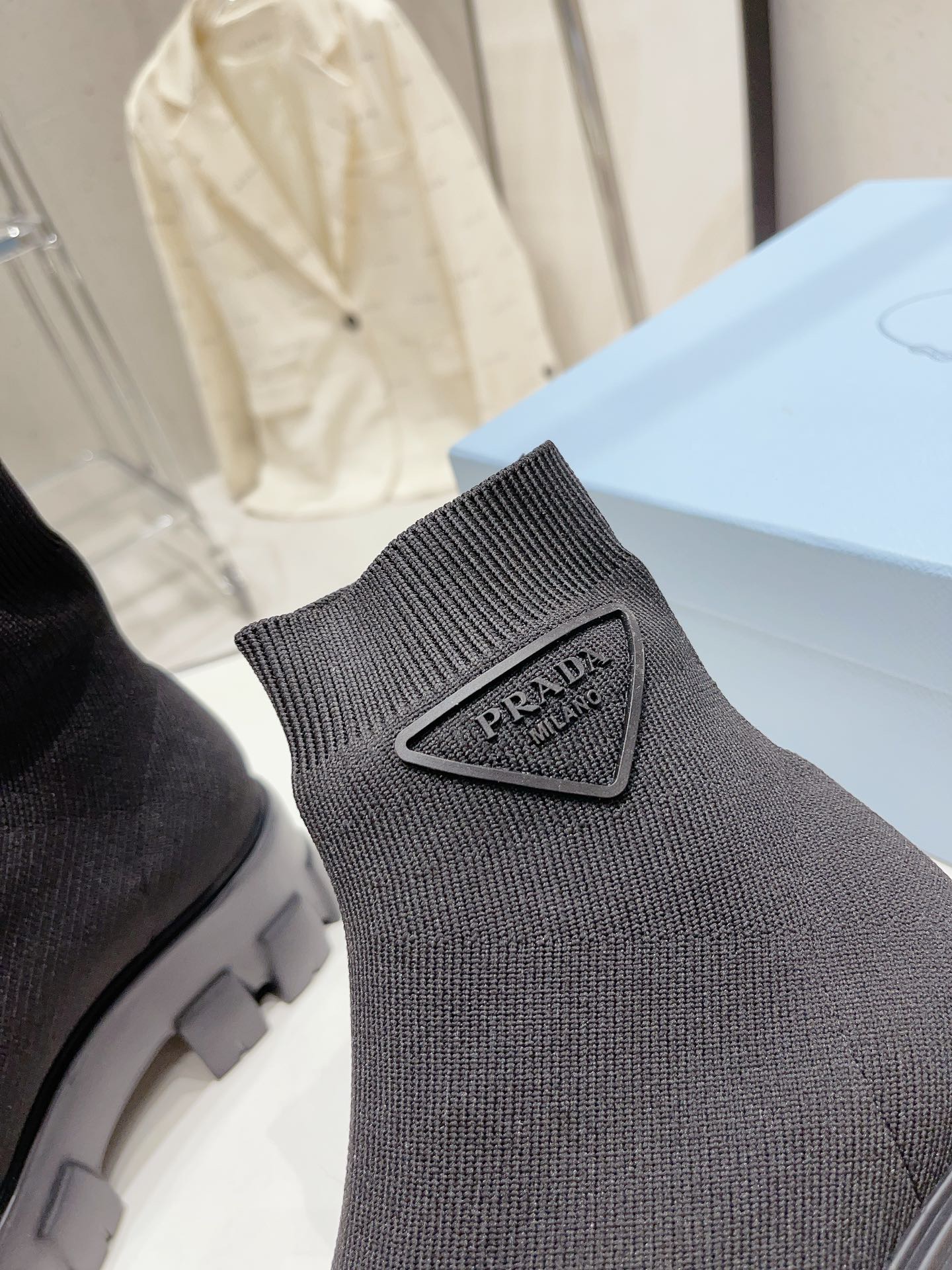 PRADA Monolith knit ankle boots