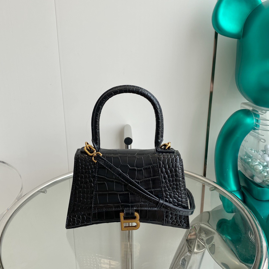 BALENCIAGA HOURGLASS HINGE Alligator embossed medium handbag