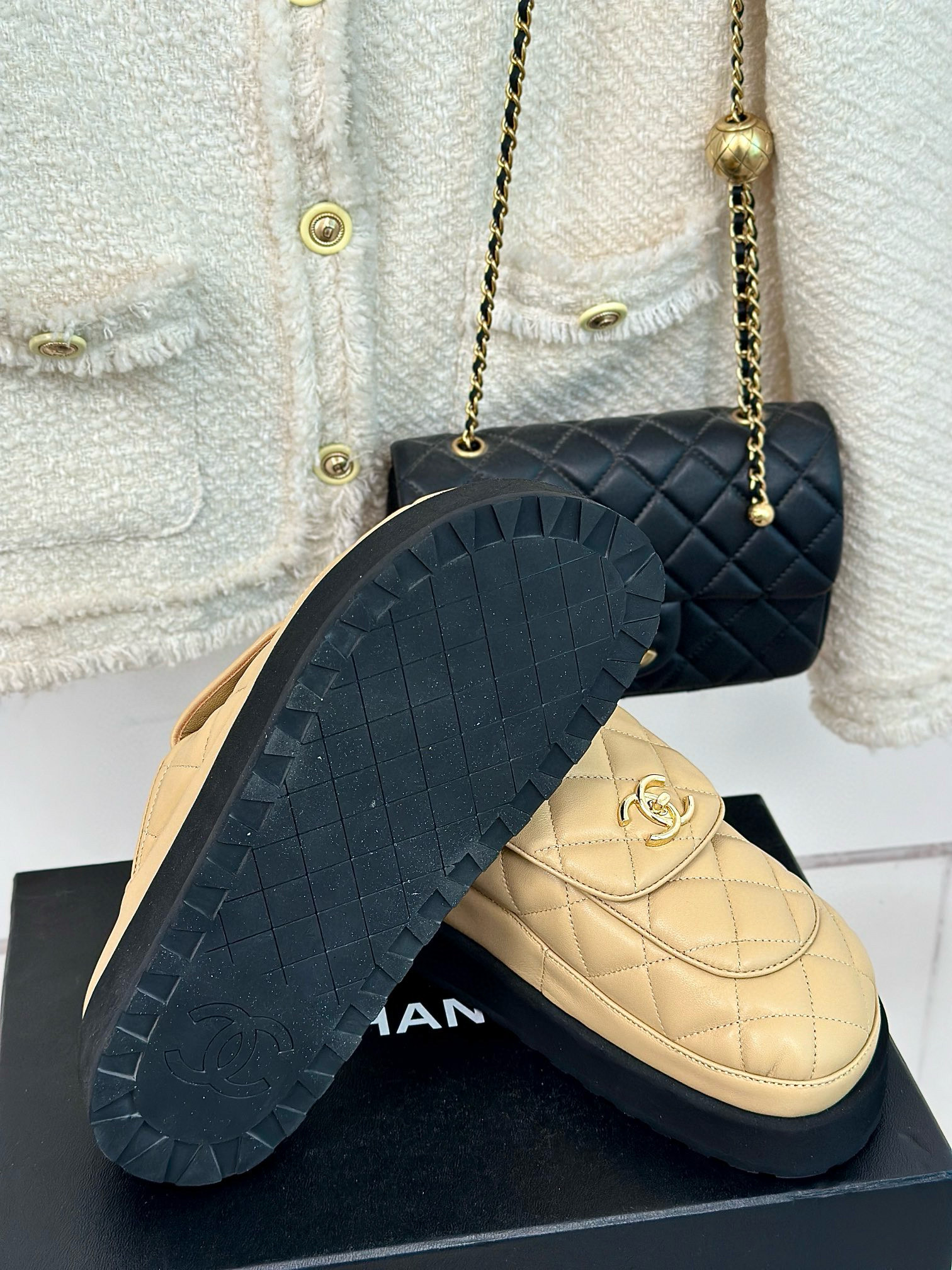 CHANEL buckle diamond birkenstock slippers