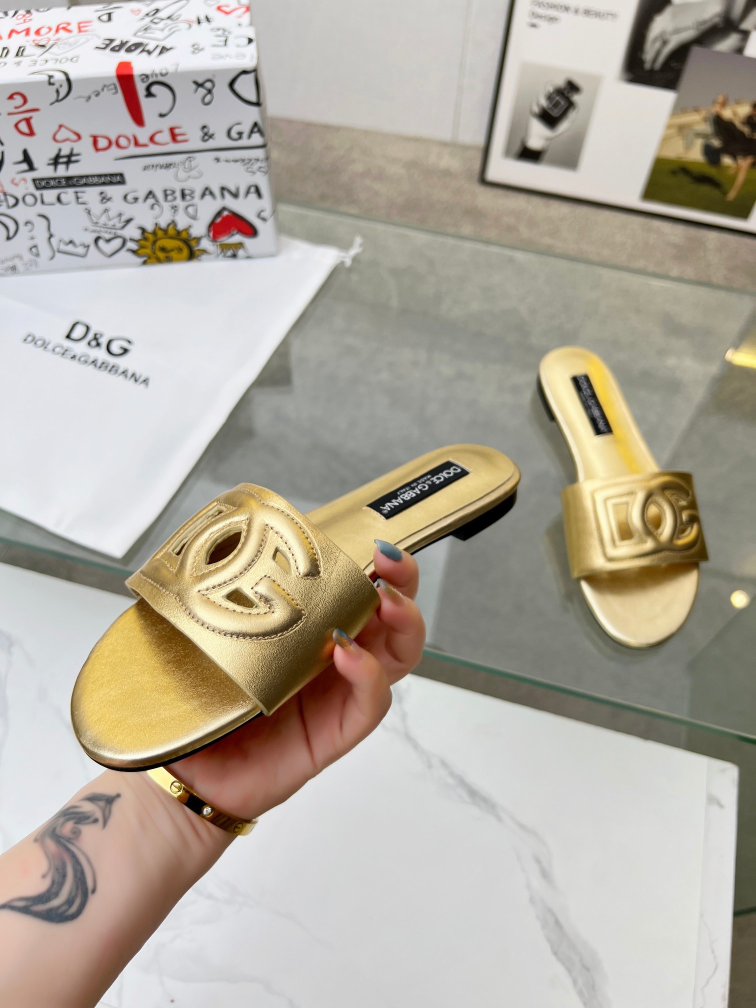 DOLCE&GABBANA Logo calfskin slippers