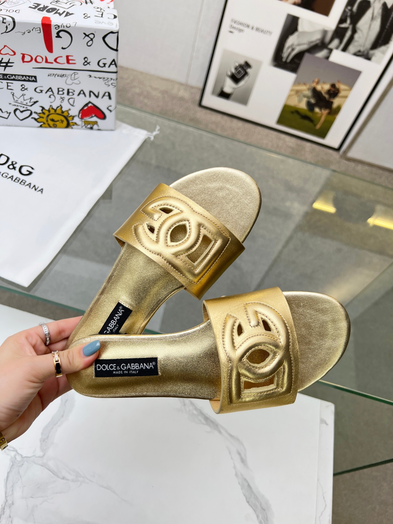 DOLCE&GABBANA Logo calfskin slippers