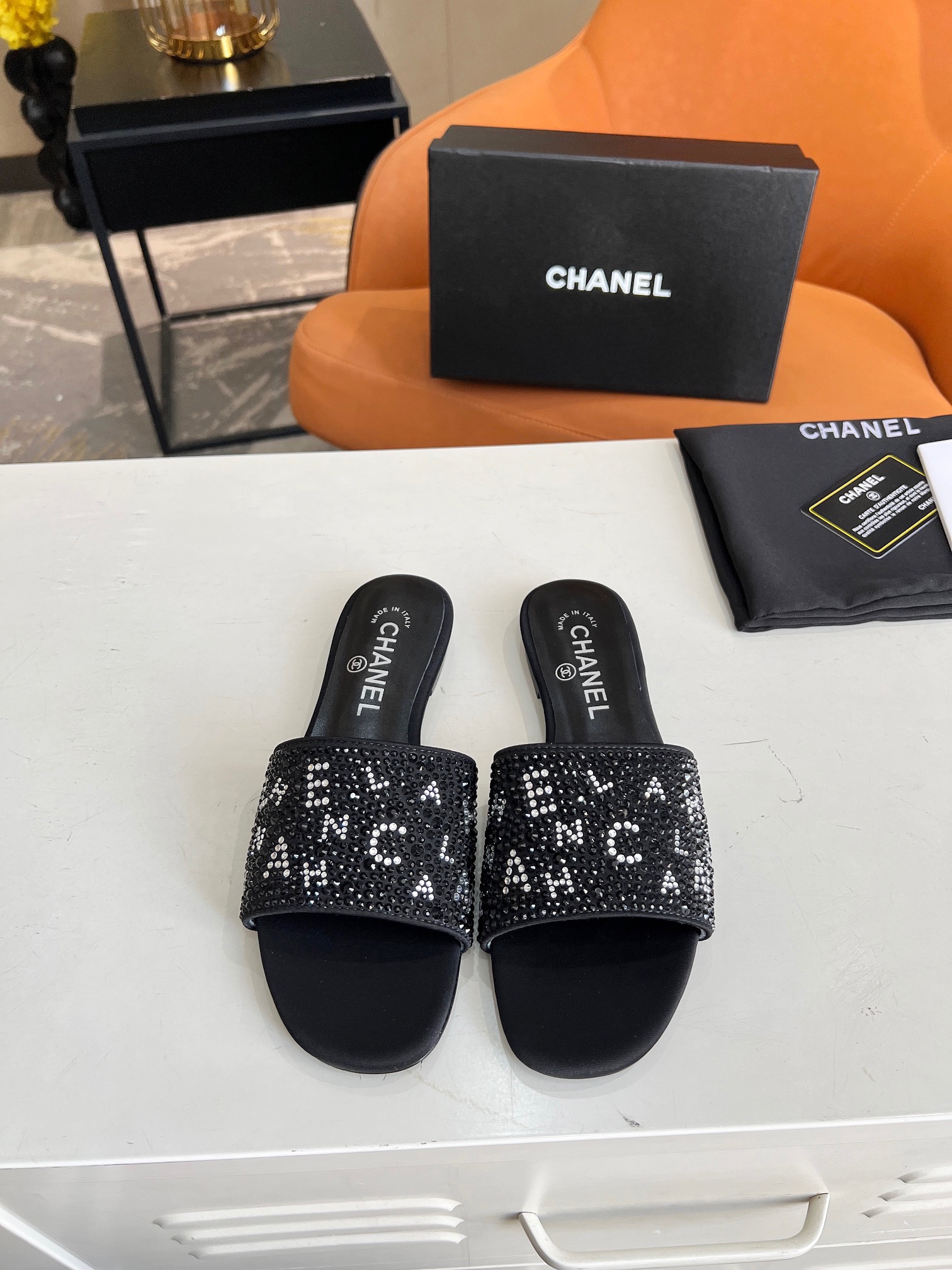 CHANEL Rhinestone Slippers