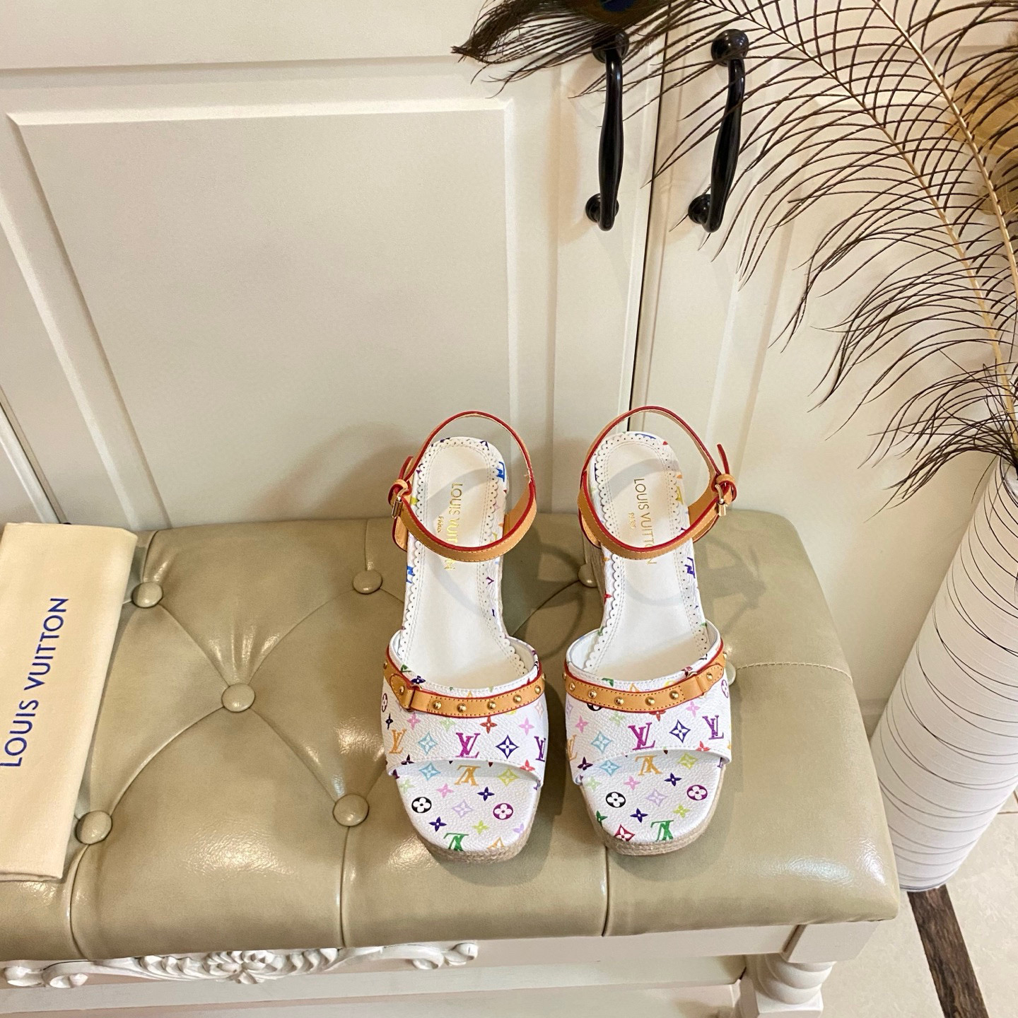 LV Wedge straw sandals