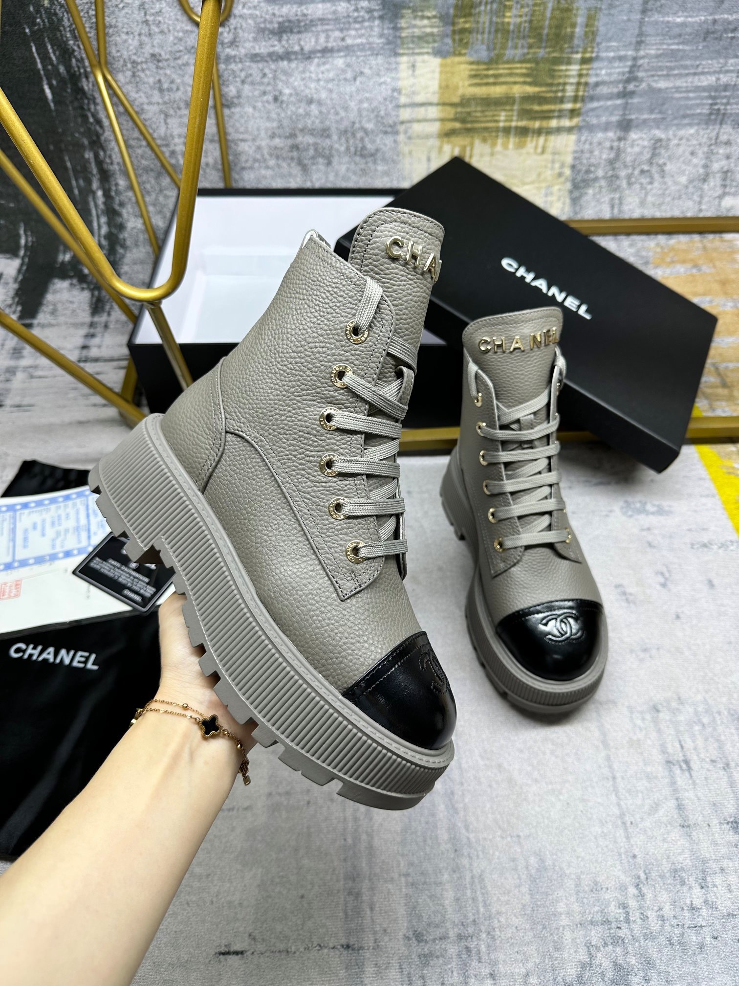CHANEL platform biker boots
