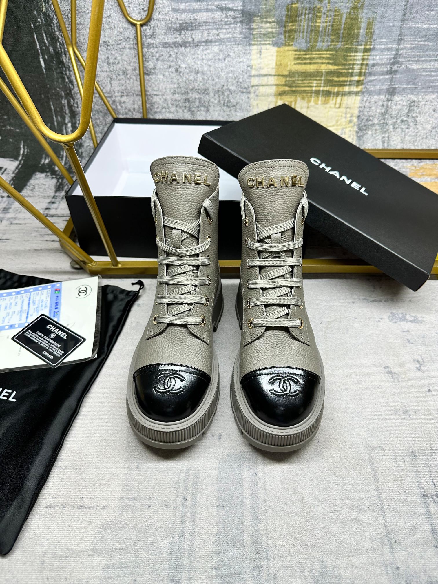 CHANEL platform biker boots