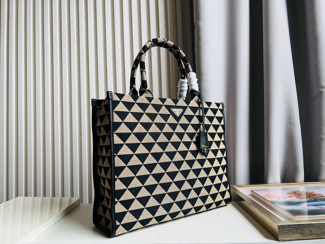 PRADA Symbole Embroidered Fabric Tote Bag