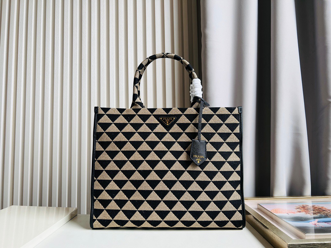 PRADA Symbole Embroidered Fabric Tote Bag