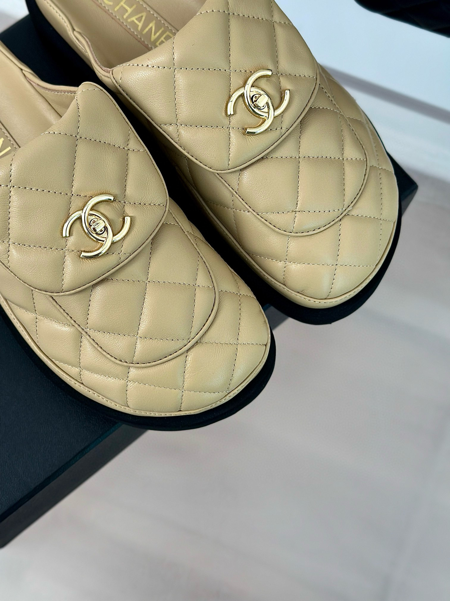 CHANEL buckle diamond birkenstock slippers