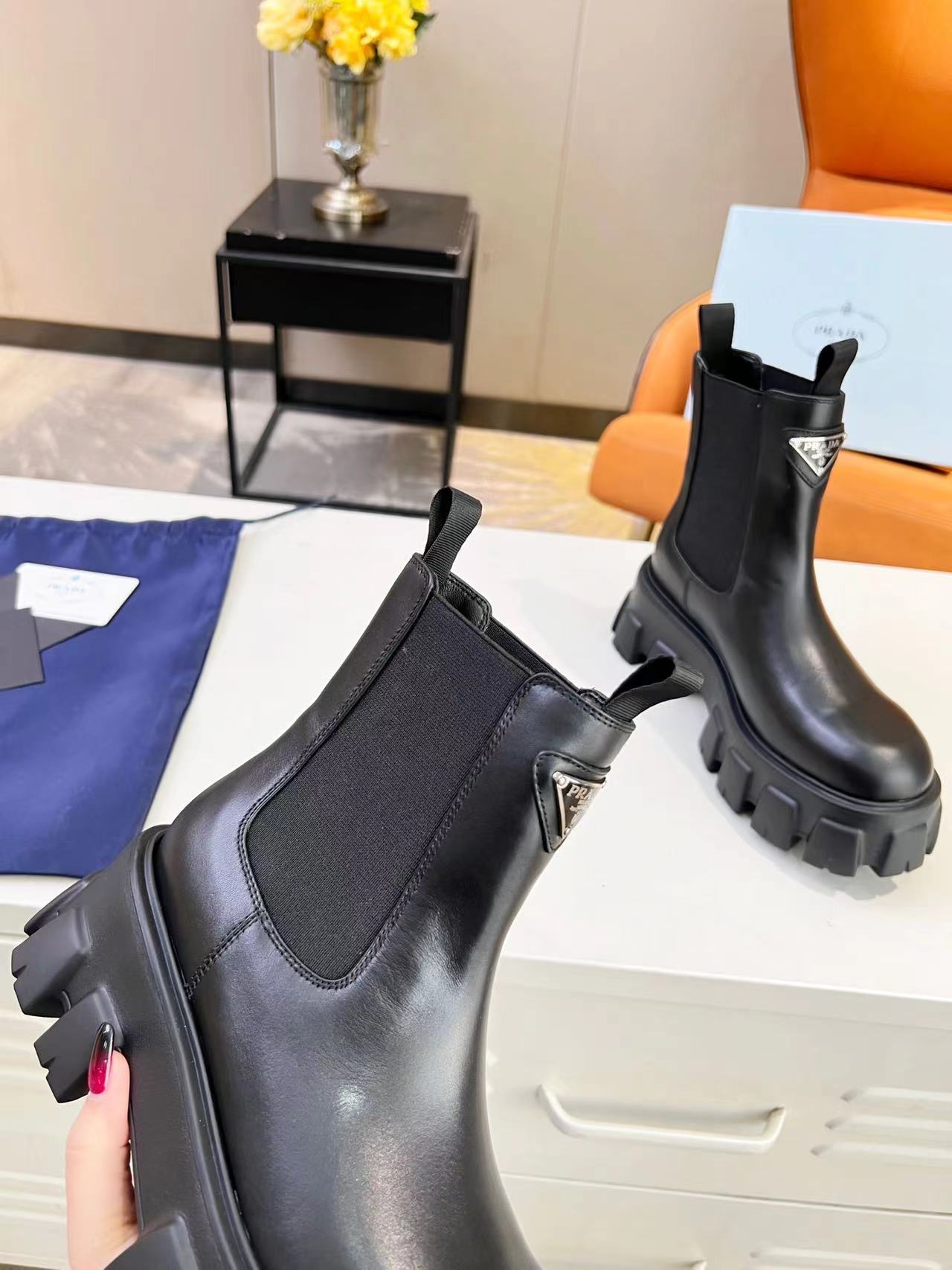 PRADA Monolith brushed leather boots