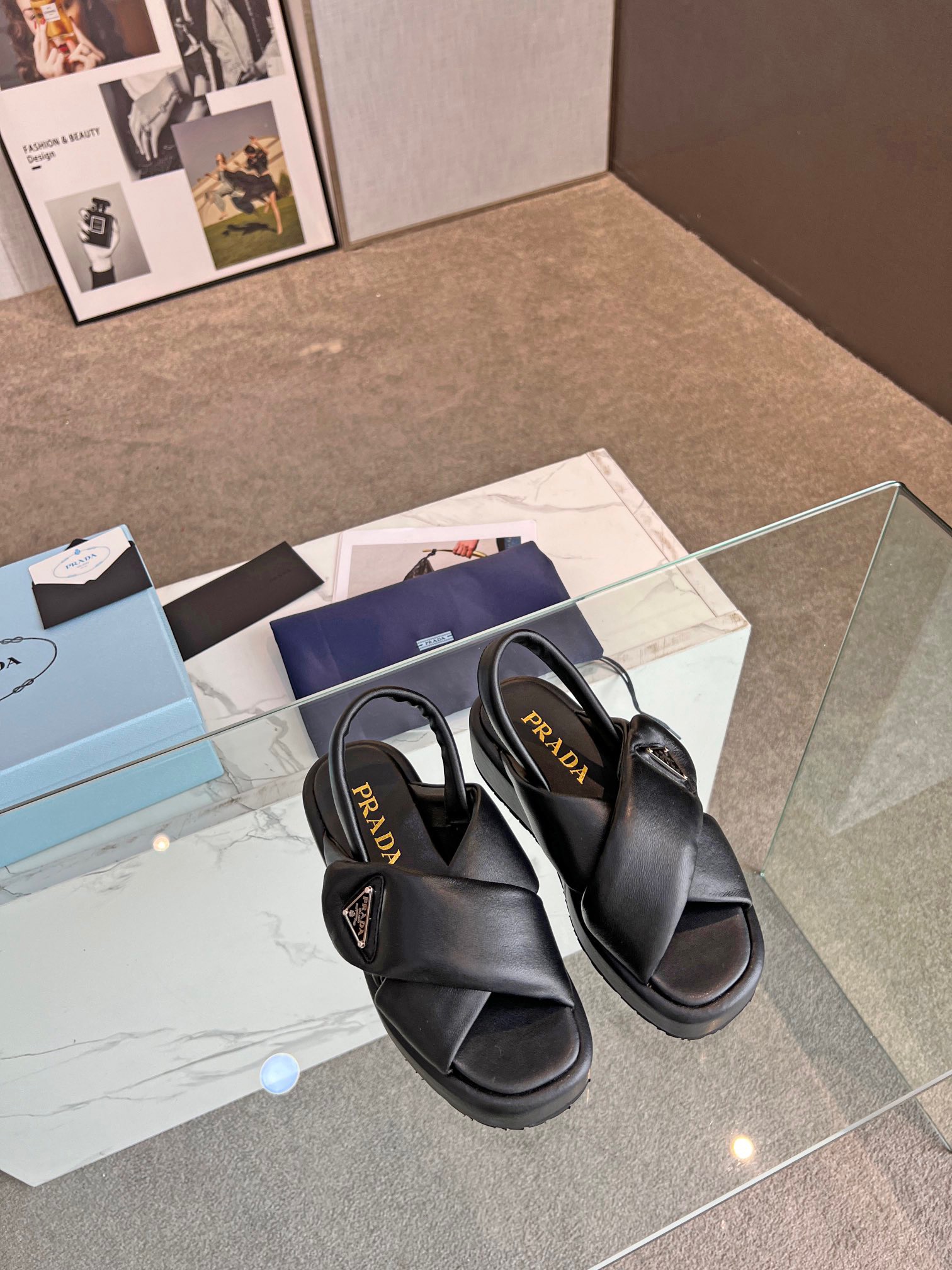 PRADA Monolith with soft sheepskin sandals