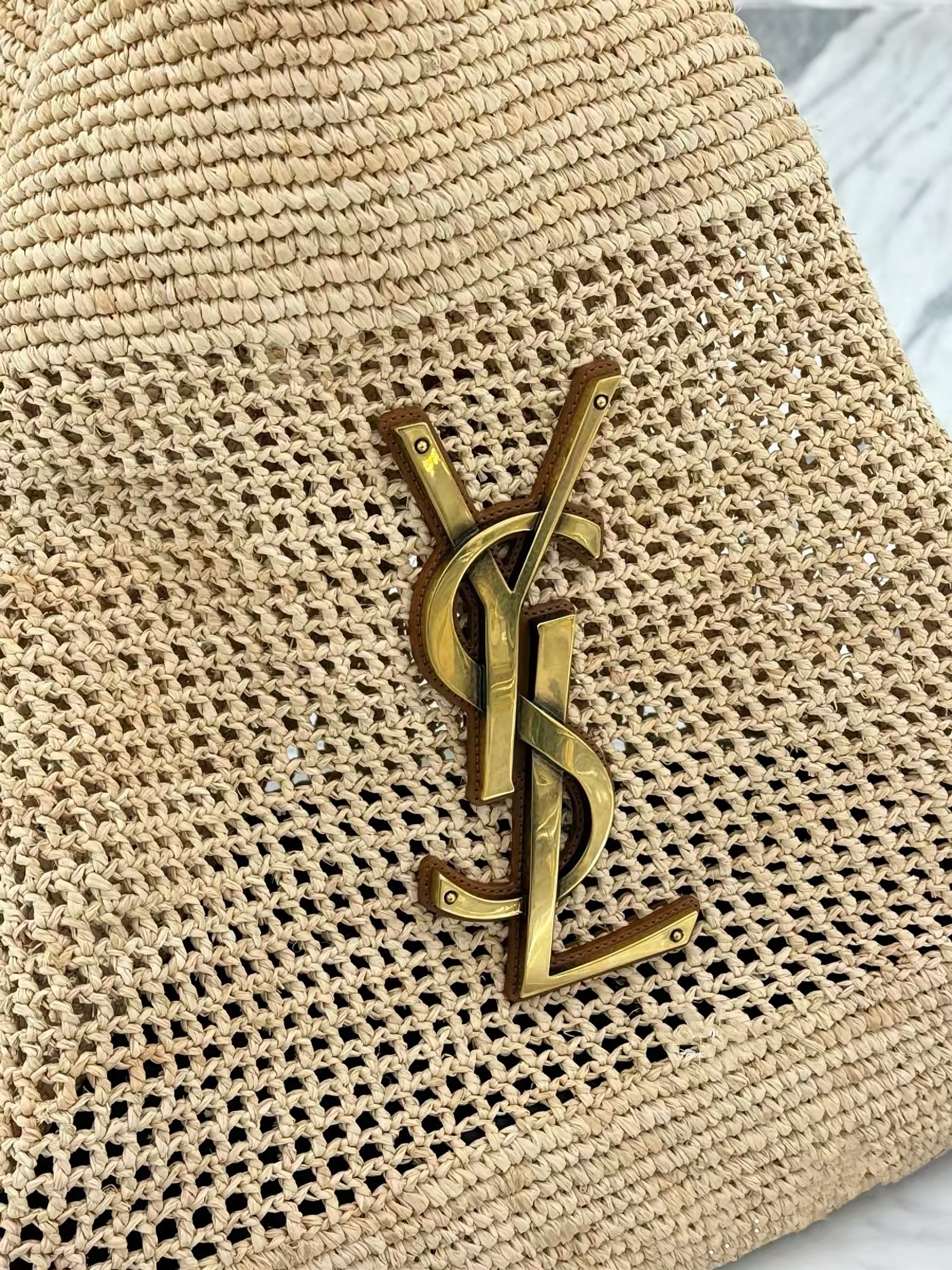 YSL ICARE Raffia crochet shopping bag