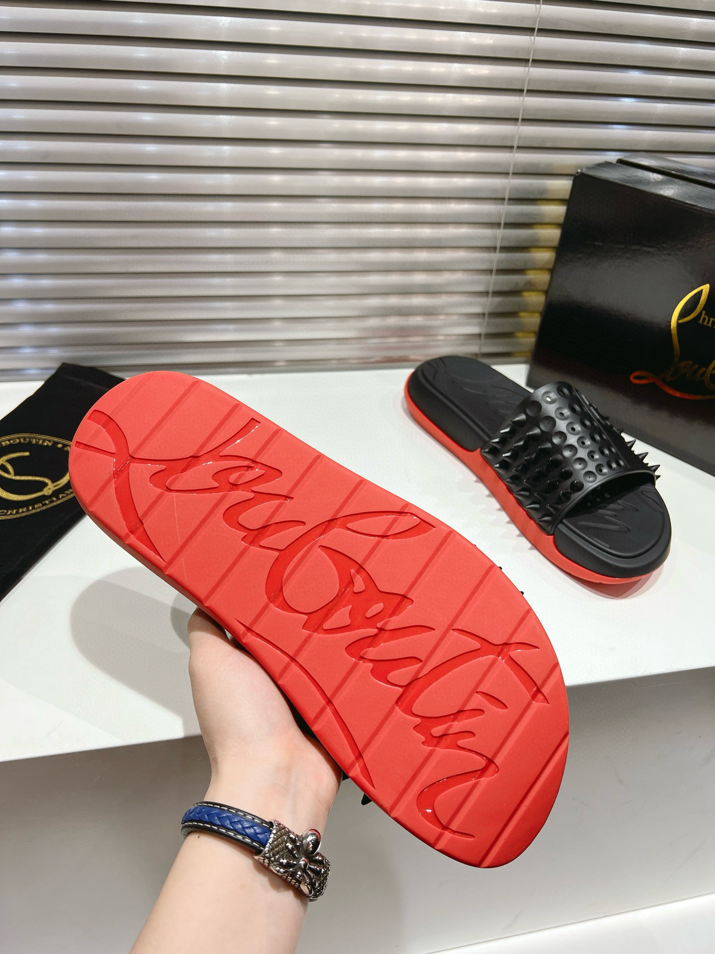 CHRISTIAN LOUBOUTIN Varsity Studded Slippers
