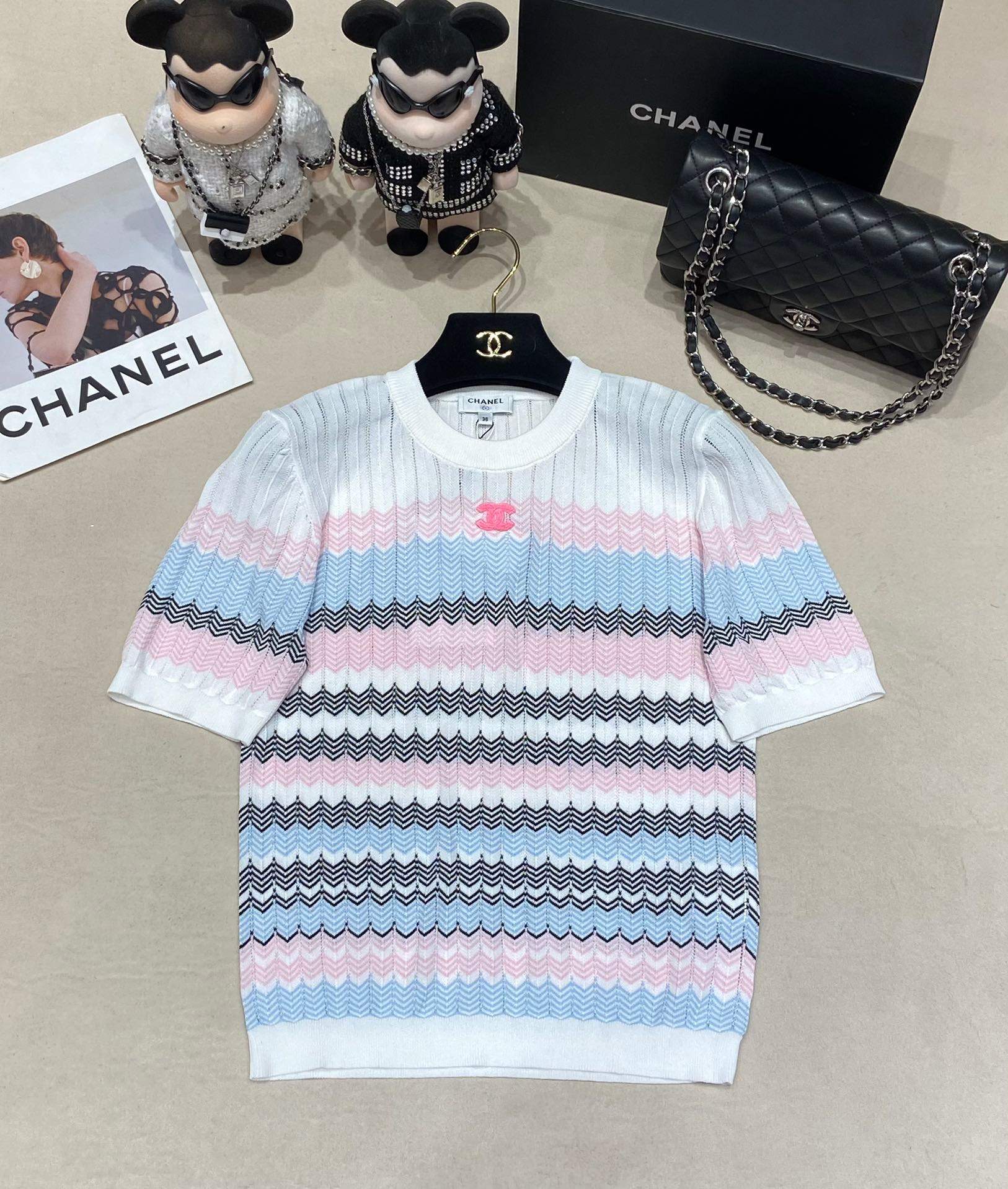 CHANEL Knitted ice silk round neck short sleeve