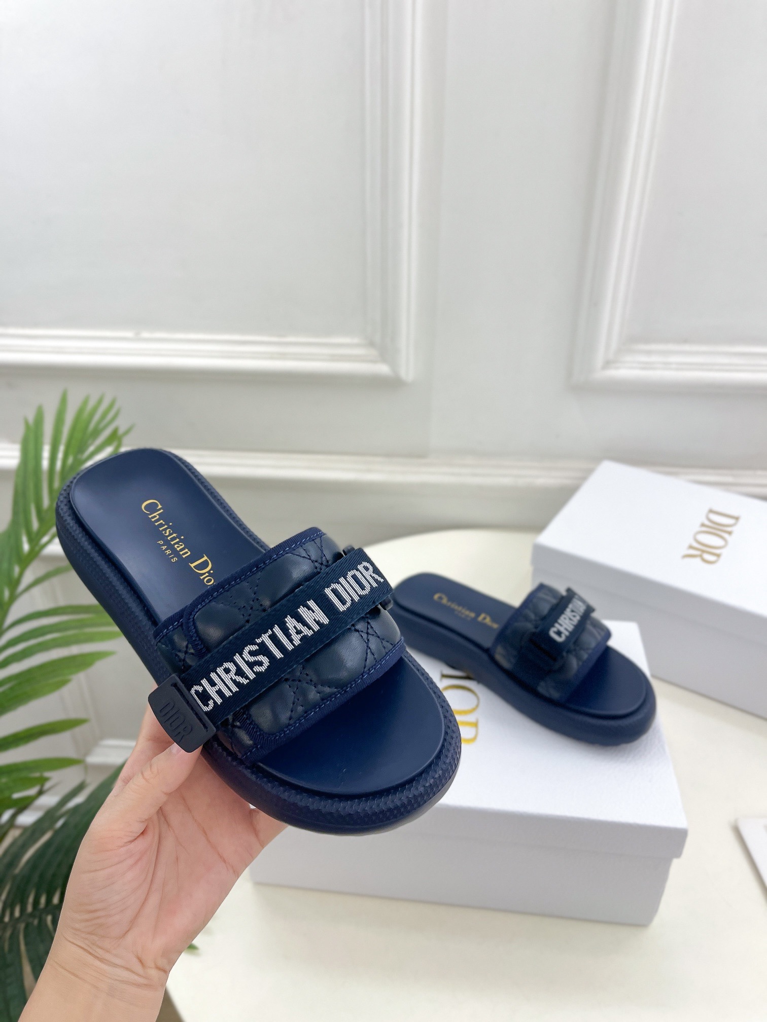DIOR Evolution ivy plaid Velcro slippers