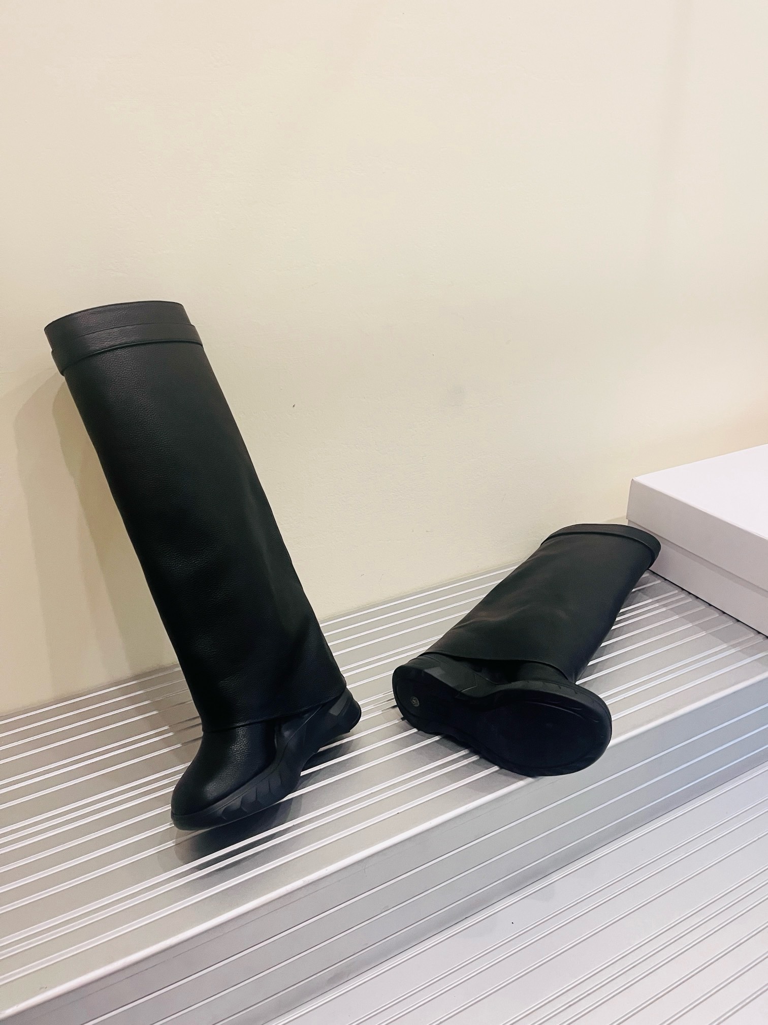 Givenchy Shark Lock Biker Leather Knee-high boots