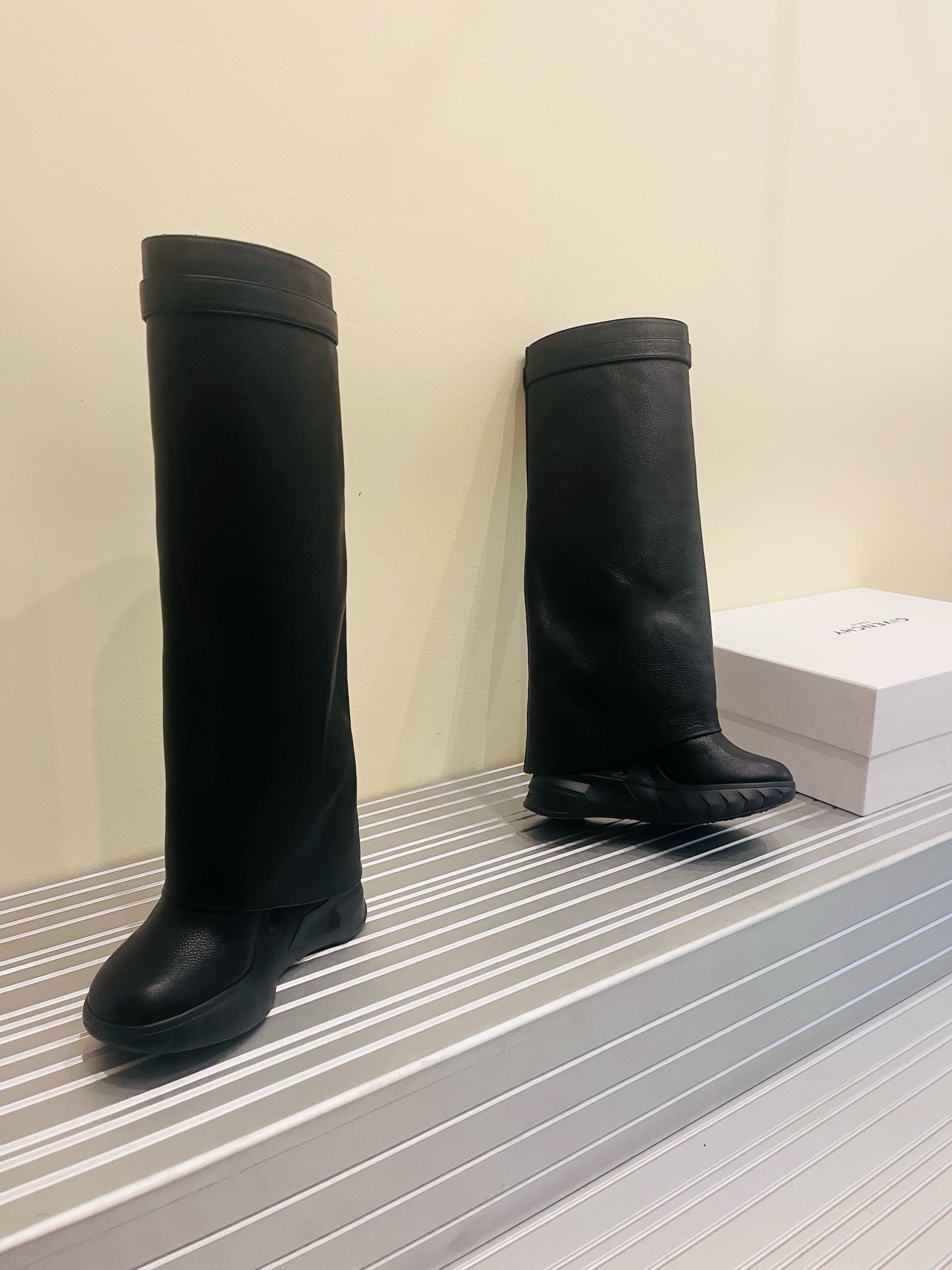 Givenchy Shark Lock Biker Leather Knee-high boots