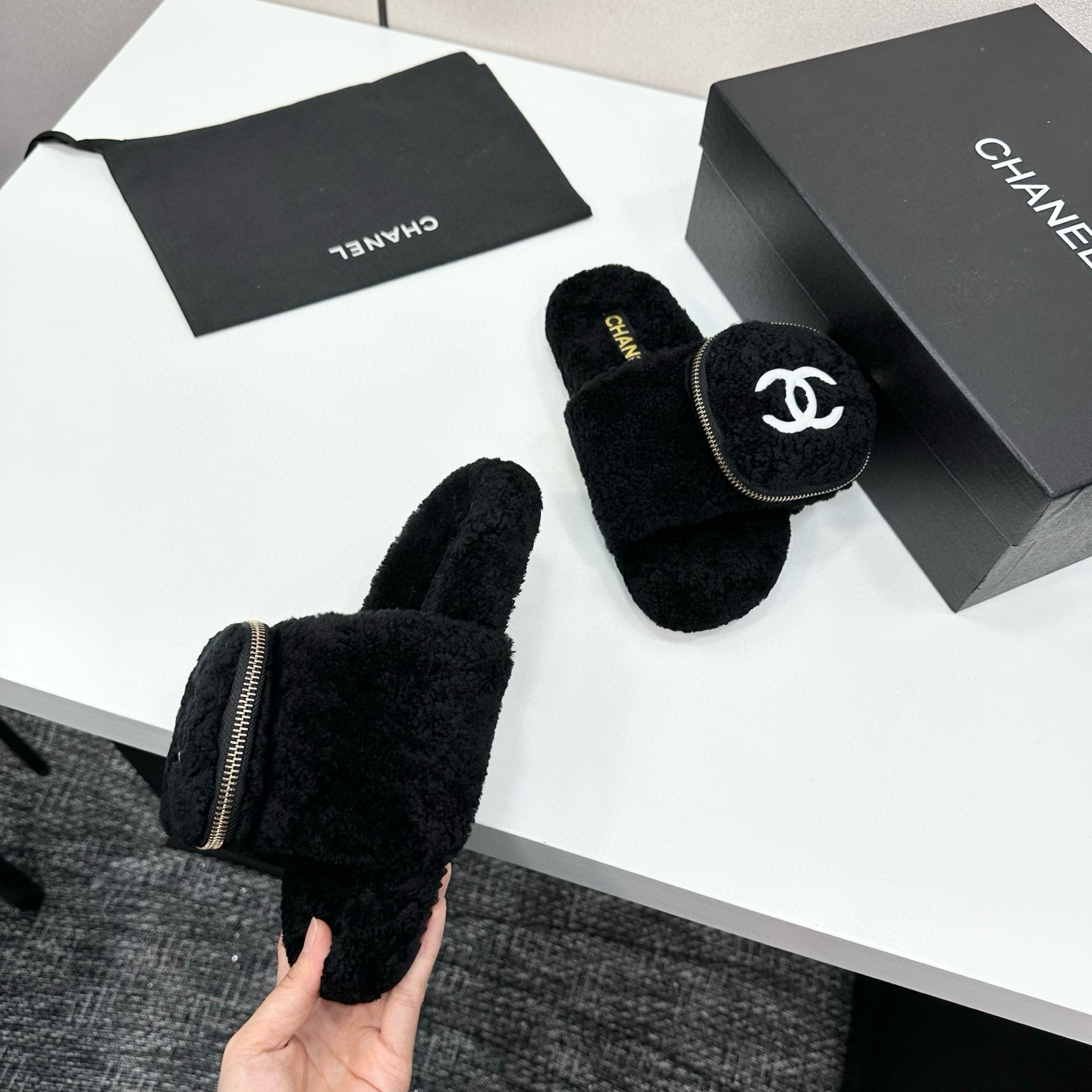 CHANEL Fur Slippers